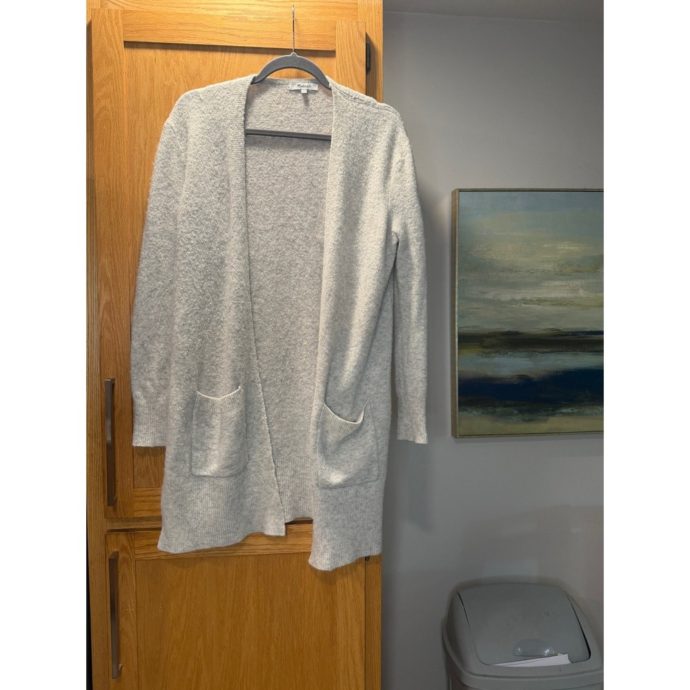 Madewell Womens XS Gray Merino Wool Alpaca Blend Open Front Longline Cardigan